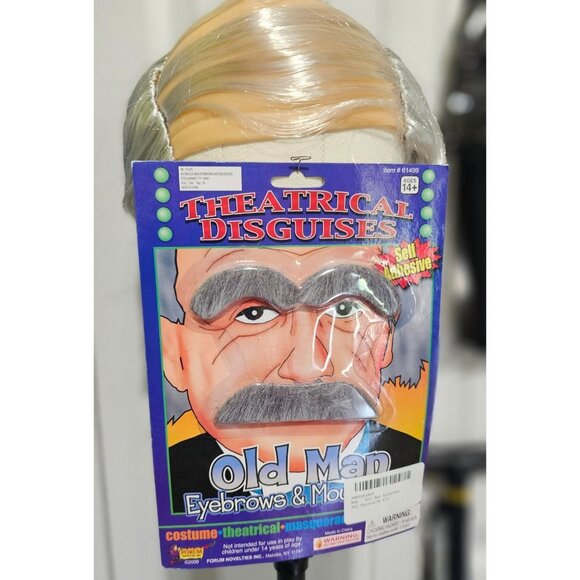 Old Man Costume Combover Wig Eyebrows Mustache Suspenders Glasses Cane Grandpa - Picture 2 of 7